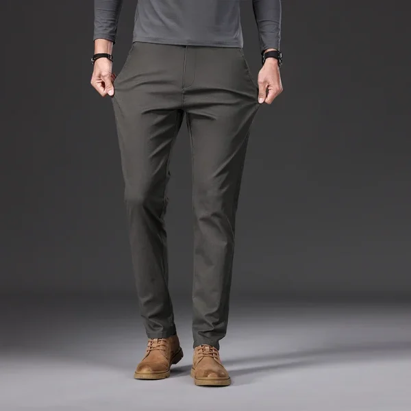 97% Cotton Men's Casual Pants Autumn Fashion Comfortable Elastic Slim Straight Business Trousers Black ArmyGreen Khaki - Image 5