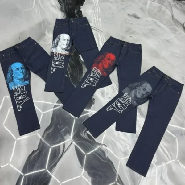Black Straight Jeans Men Women Ins New Net Red Design Personality Printing Wide Leg Pants Winter Loose High Street Casual Jeans - Image 6