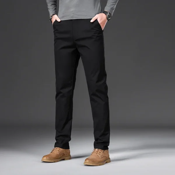 97% Cotton Men's Casual Pants Autumn Fashion Comfortable Elastic Slim Straight Business Trousers Black ArmyGreen Khaki - Image 4
