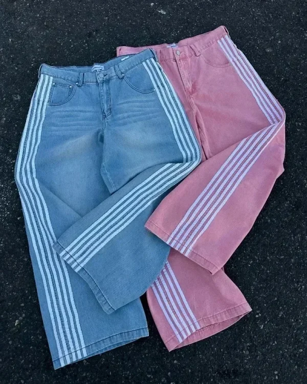 Y2K men Jeans Harajuku clothes Striped Embroidered high quality fashion streetwear men women Baggy Casual Hip Hop wide leg jeans - Image 3