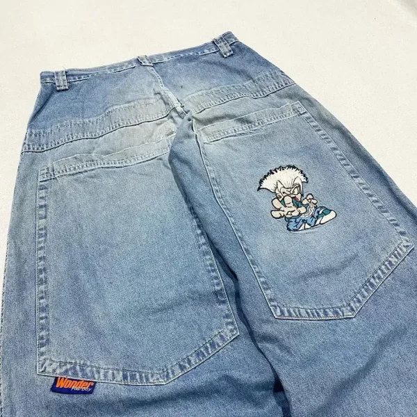 Japanese Kawaii Cartoon Characters Embroidered Light Blue Washed Baggy Jeans Y2K Harajuku Gothic Skateboard Pants Street Clothes - Image 3