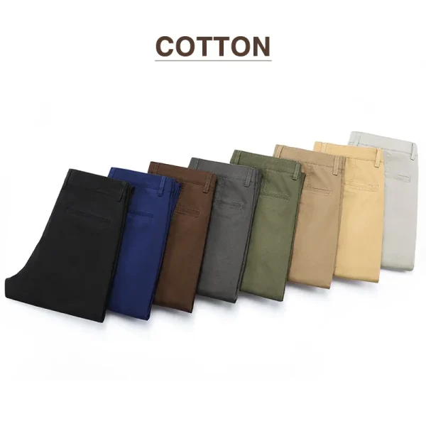 97% Cotton Men's Casual Pants Autumn Fashion Comfortable Elastic Slim Straight Business Trousers Black ArmyGreen Khaki - Image 6