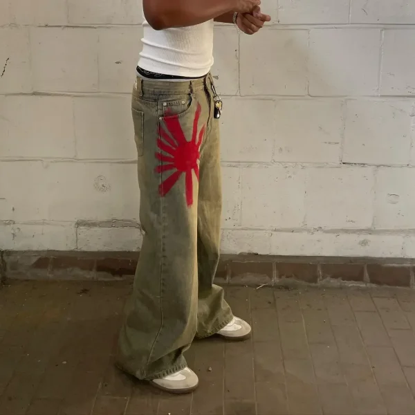 2000s Fashion Red Grey Washed Baggy Jeans Men Women American Streets Harajuku Gothic Skateboard Pants Vintage Street Clothes - Image 5