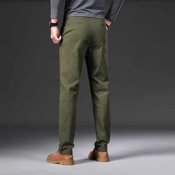 97% Cotton Men's Casual Pants Autumn Fashion Comfortable Elastic Slim Straight Business Trousers Black ArmyGreen Khaki - Image 2