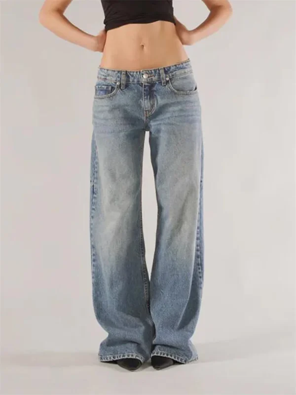 Women's Jeans with Pockets Fashion Loose Fit Casual Solid Low Rise Wide Leg Denim Pants - Image 2