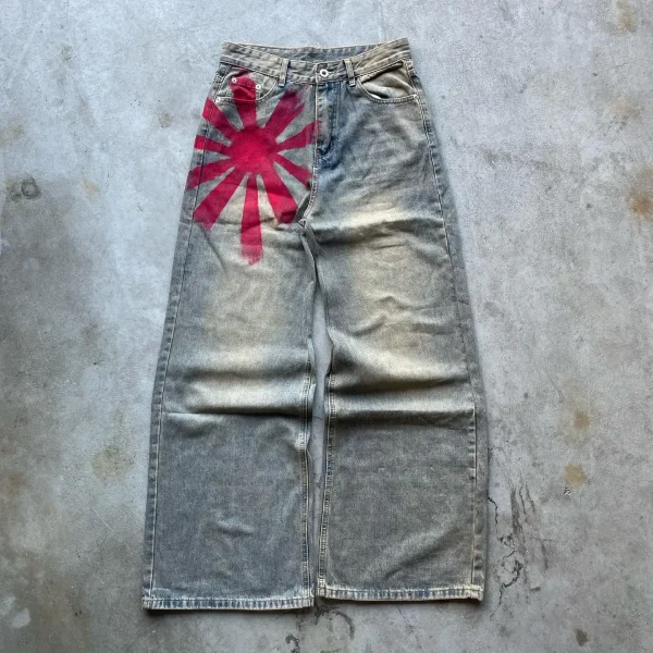 2000s Fashion Red Grey Washed Baggy Jeans Men Women American Streets Harajuku Gothic Skateboard Pants Vintage Street Clothes - Image 2