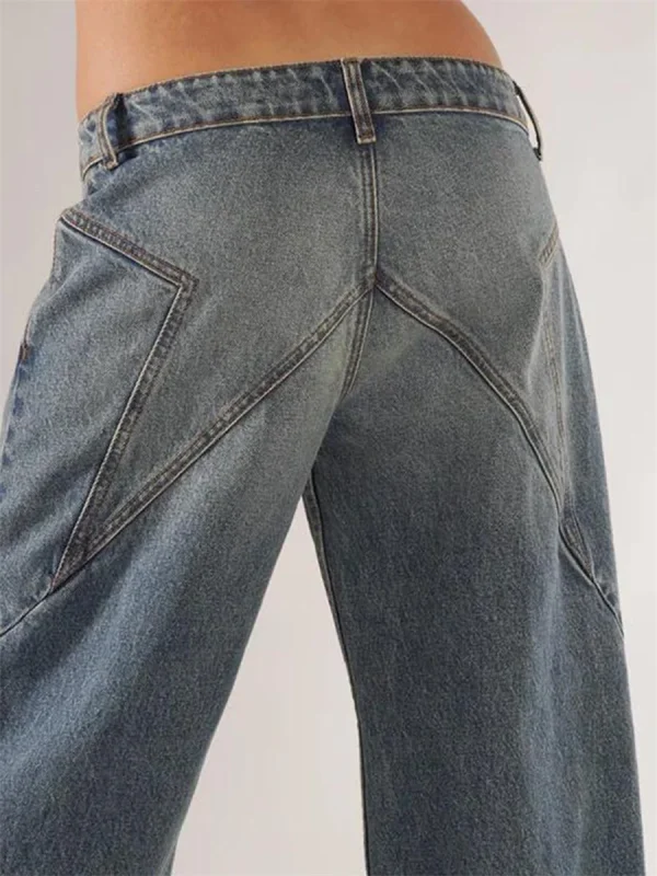 Women's Jeans with Pockets Fashion Loose Fit Casual Solid Low Rise Wide Leg Denim Pants - Image 5