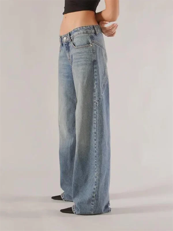 Women's Jeans with Pockets Fashion Loose Fit Casual Solid Low Rise Wide Leg Denim Pants - Image 4