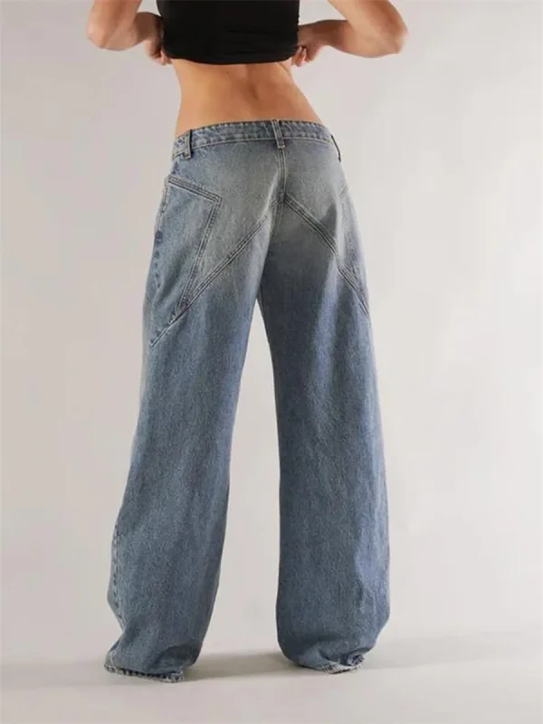Women's Jeans with Pockets Fashion Loose Fit Casual Solid Low Rise Wide Leg Denim Pants