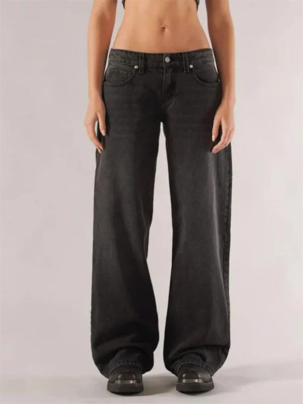 Women's Jeans with Pockets Fashion Loose Fit Casual Solid Low Rise Wide Leg Denim Pants - Image 6