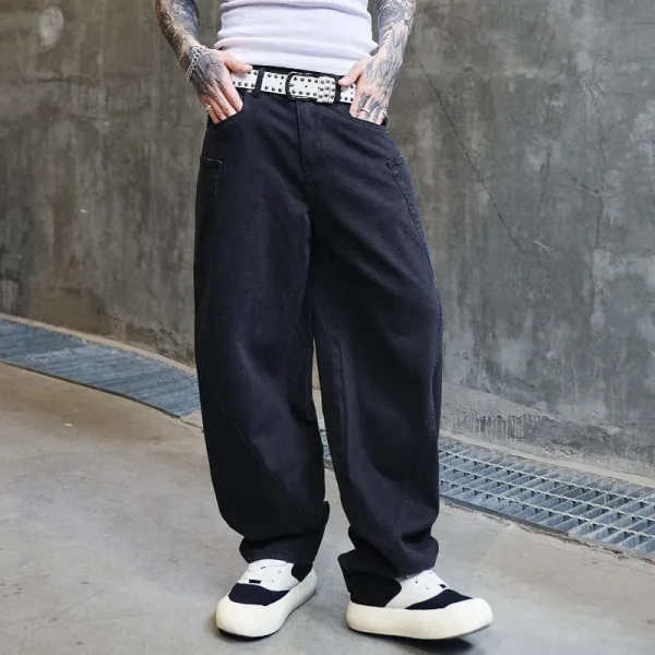 High Street Jeans Trendy Brand American Retro Scimitar Pants Solid Color Loose Straight Wide Legs Floating Long Pants Pink Blue - Image 5