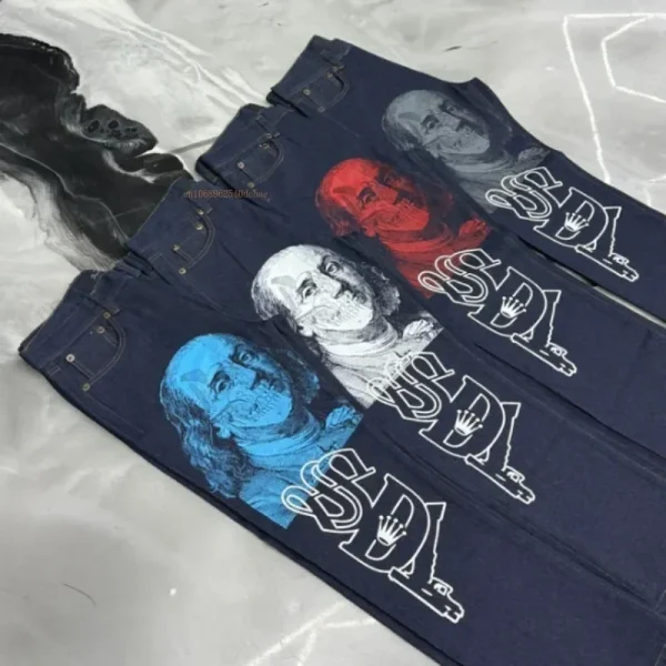 Black Straight Jeans Men Women Ins New Net Red Design Personality Printing Wide Leg Pants Winter Loose High Street Casual Jeans - Image 2